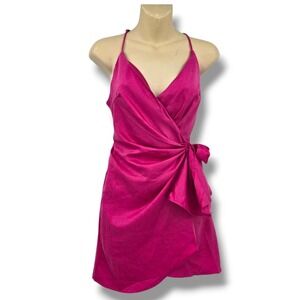 New Hello Molly Pink Wrap Dress Criss Cross Back Sleeveless Party‎ Mini Dress
